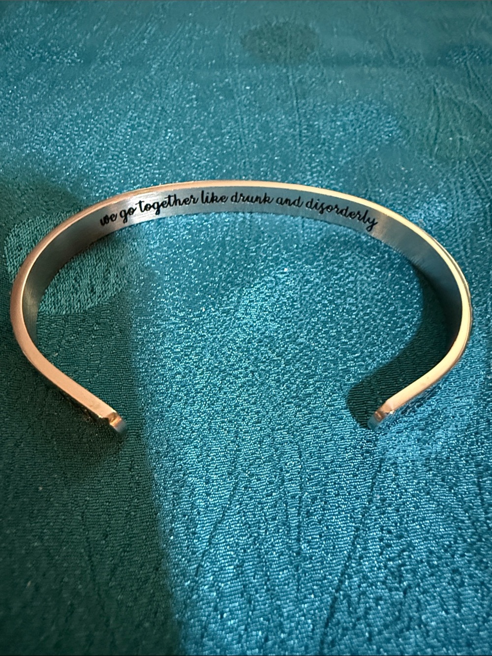 Engraved Silver-Tone Open Cuff Bracelet - Inspirational Script